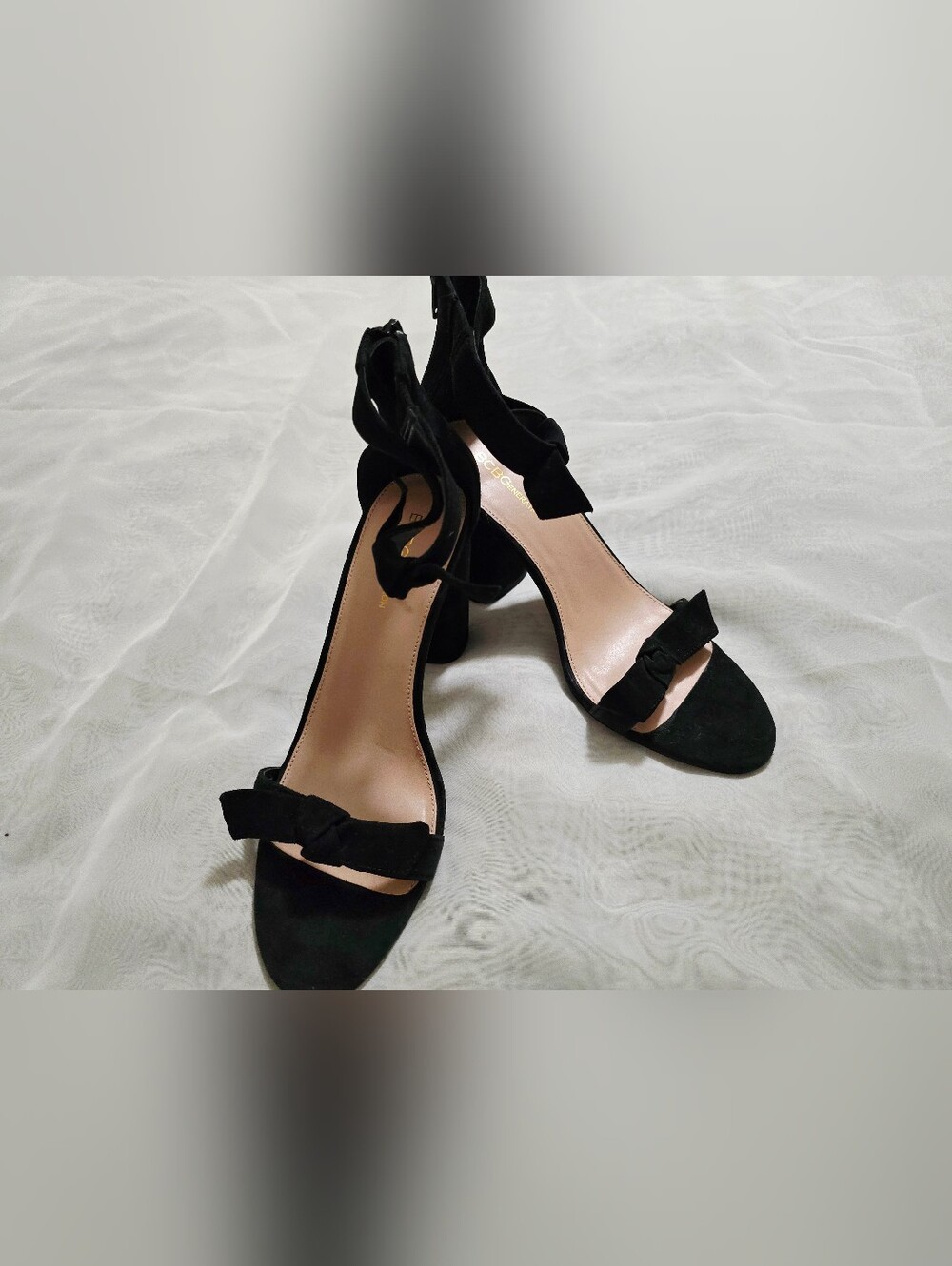 BCBGeneration Black Bow Velvet Strappy Block Heels